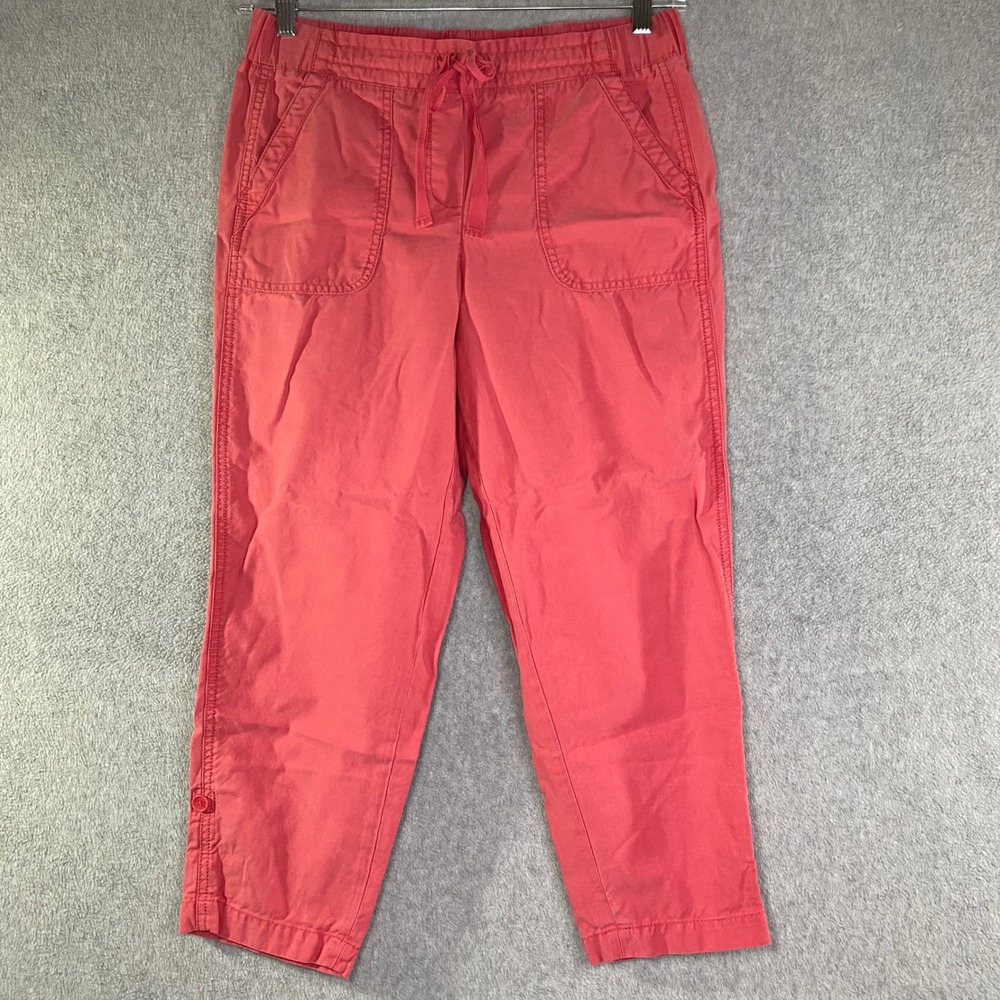 Talbots Crop Pants Women's Sz 8P Coral Pink Cotton Tencel Drawstring Elastic EUC